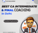 Illustration of a professional figure with glasses holding a book, accompanied by text reading "Best CA Intermediate & Final Coaching in Delhi" and branding for Commerce Wallah.